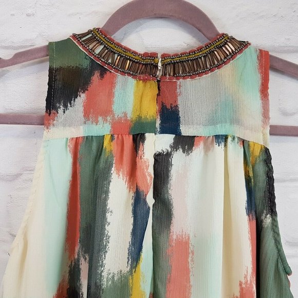HD in Paris Anthropologie Brushstrokes Dress Sz 2 Beaded Collar - Picture 5 of 8